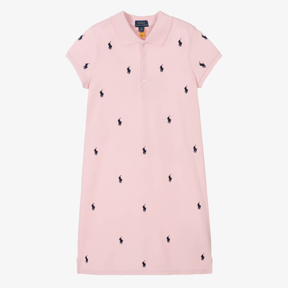 Ralph Lauren - Robe-polo rose en coton ado | Childrensalon