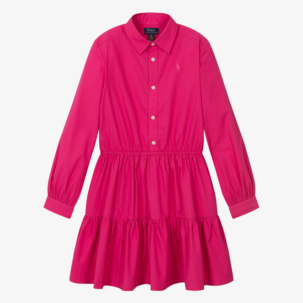 Teen Girls Pink Cotton Shirt Dress