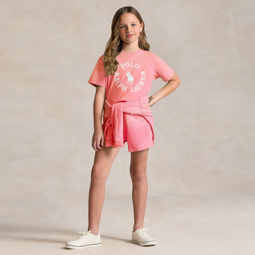 رالف لورين-شورت قطن جيرسي لون زهري للمراهقات | Childrensalon Outlet