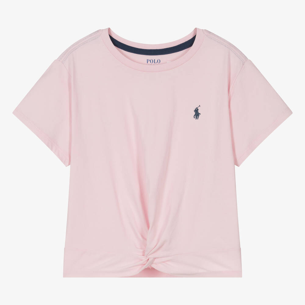 Ralph Lauren-Teen Girls Pink Cotton Twist Front T-Shirt | Childrensalon Outlet