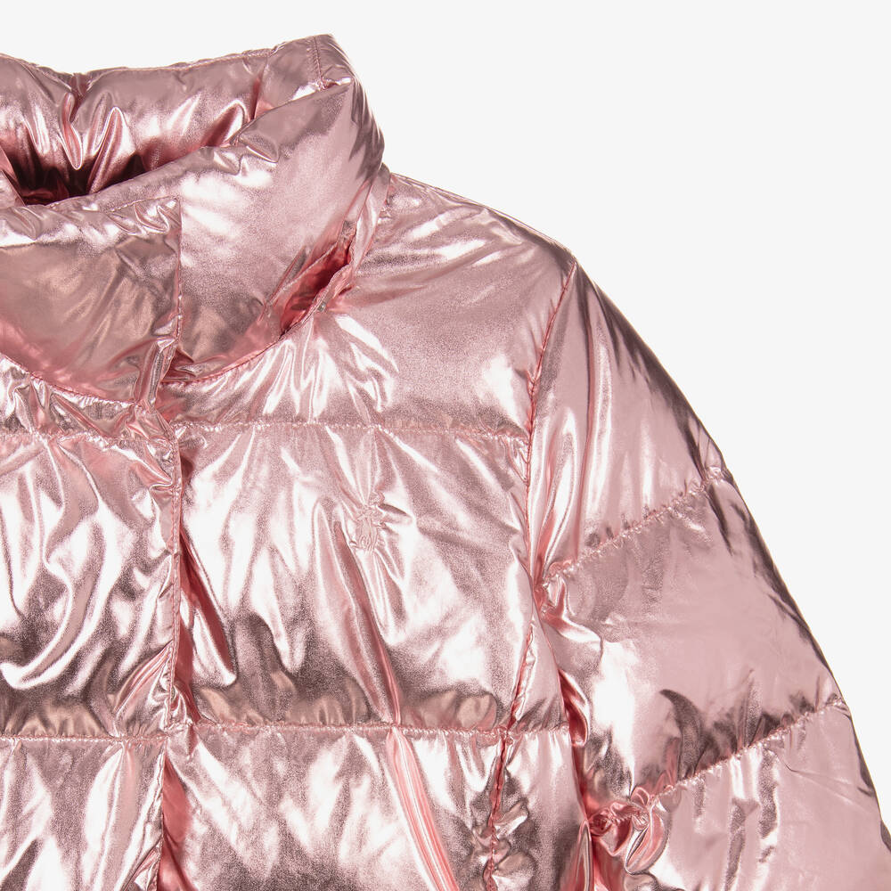 Pink metallic puffer coat discount