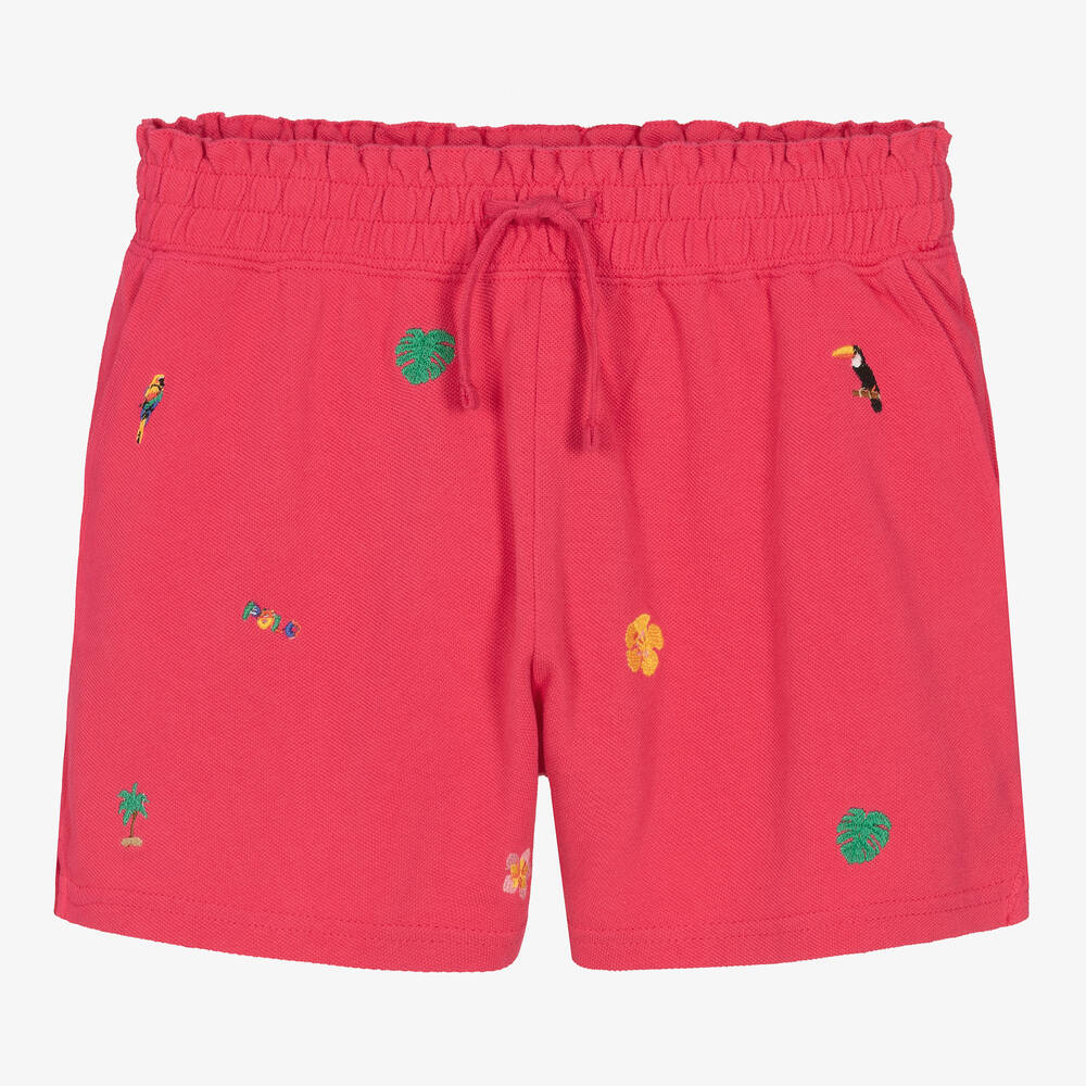 Ralph Lauren - Teen Girls Pink Embroidered Cotton Shorts | Childrensalon