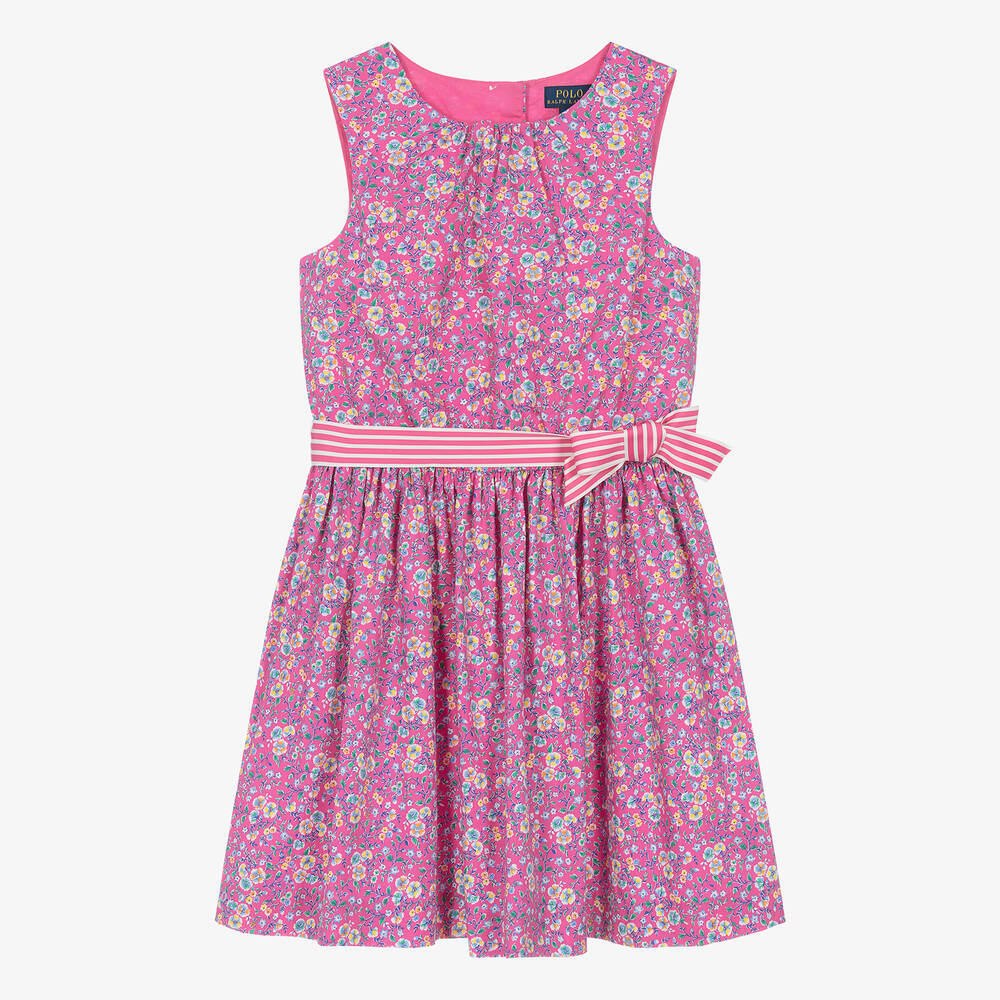 Ralph Lauren-فستان قطن بوبلين لون زهري بطبعة ورود للمراهقات | Childrensalon Outlet