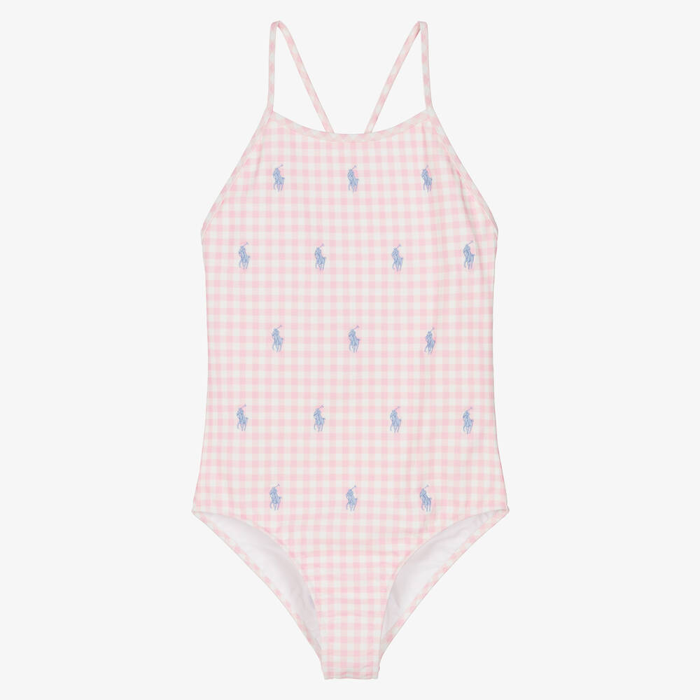 Ralph Lauren-Teen Girls Pink Gingham Pony Swimsuit | Childrensalon Outlet