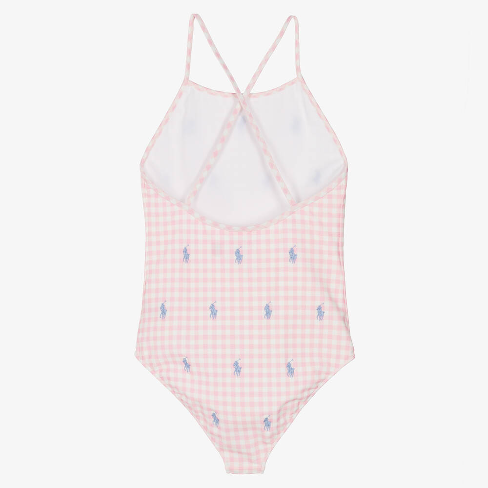 Ralph Lauren-Teen Girls Pink Gingham Pony Swimsuit | Childrensalon Outlet