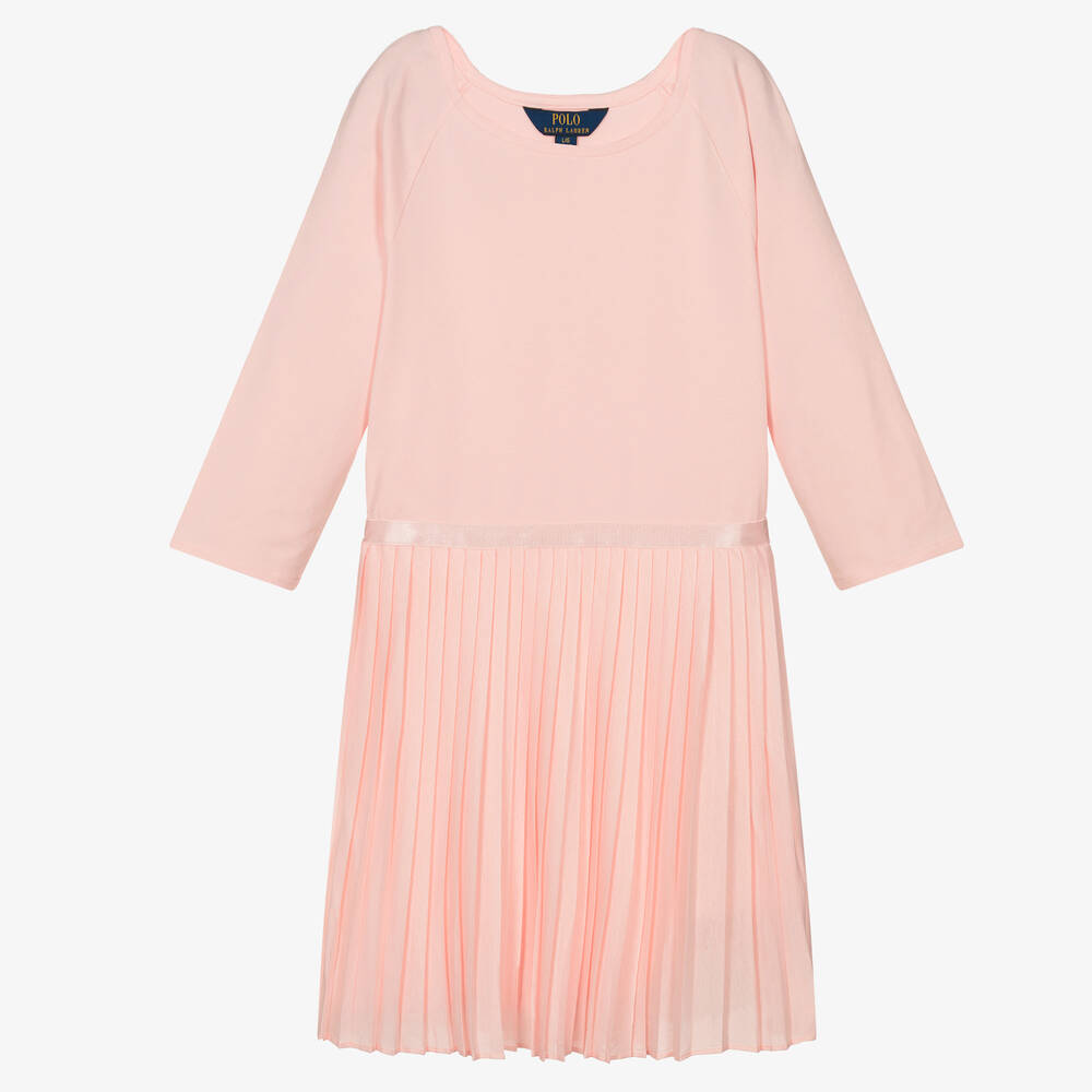 Polo Ralph Lauren - فستان تينز بناتي قطن جيرسي بكسرات لون زهري | Childrensalon