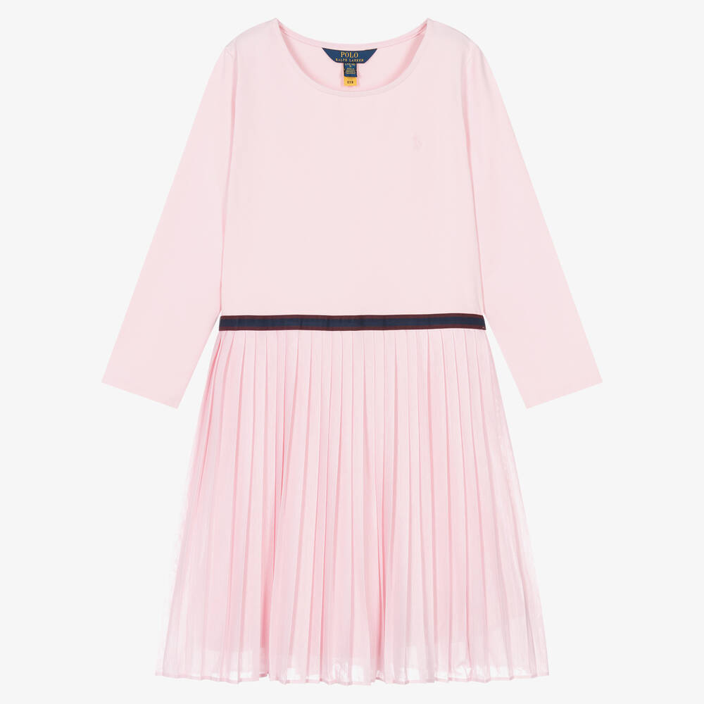 Ralph Lauren - فستان تينز بناتي قطن جيرسي بكسرات لون زهري | Childrensalon
