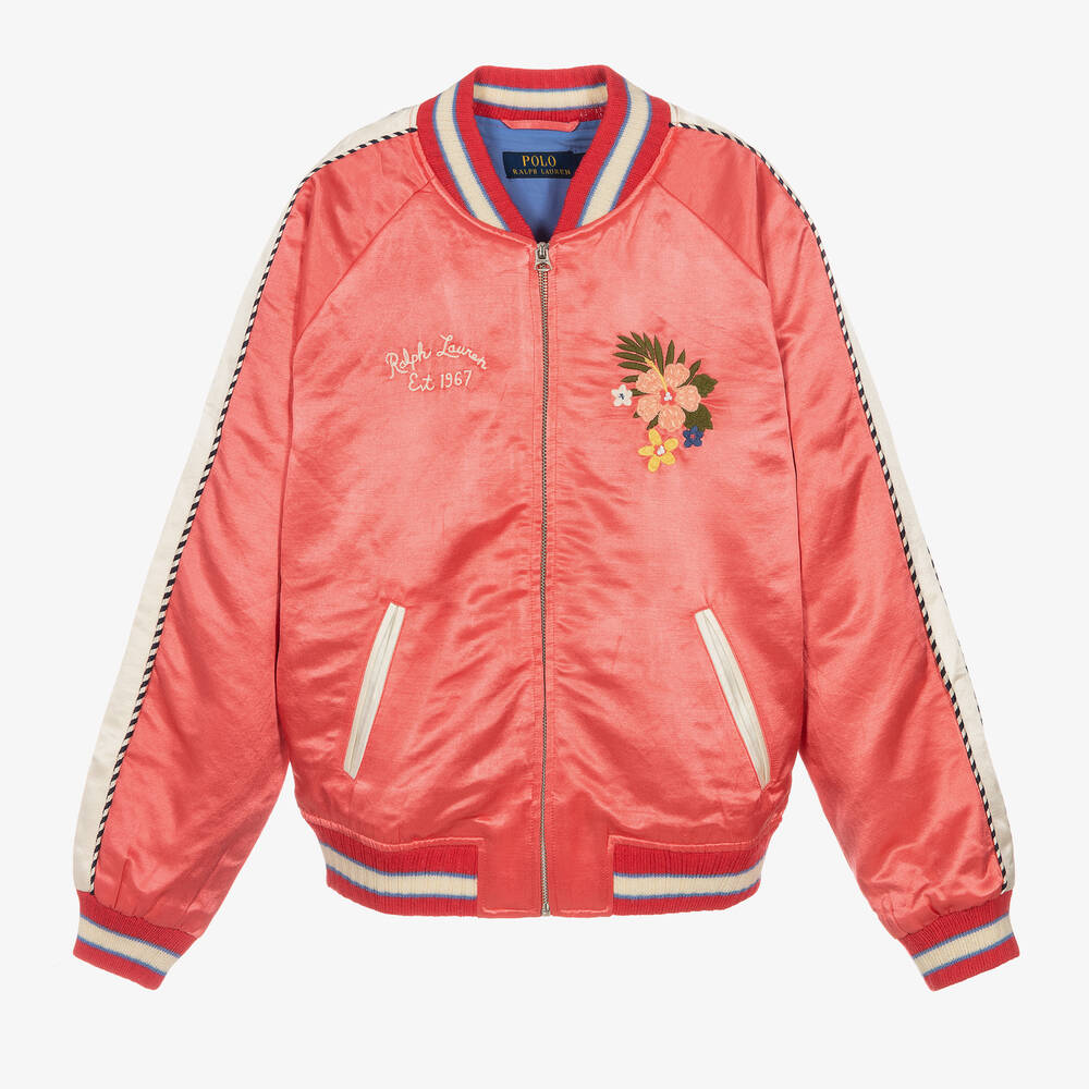 Ralph Lauren - Veste de baseball rose en satin ado | Childrensalon