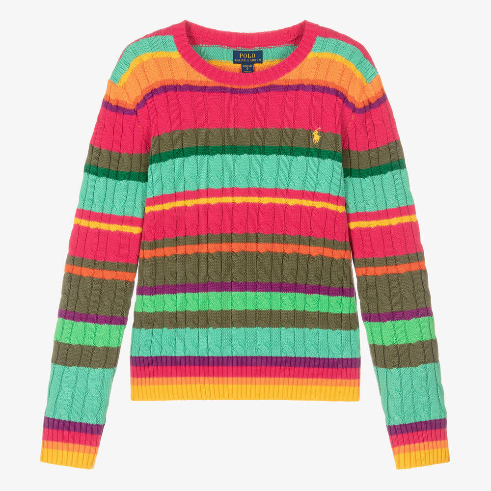 Ralph Lauren - Teen Girls Pink Striped Cotton Sweater | Childrensalon