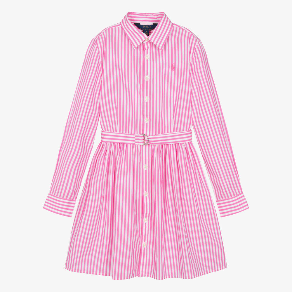 Ralph Lauren - Robe-chemise rose à rayures ado | Childrensalon