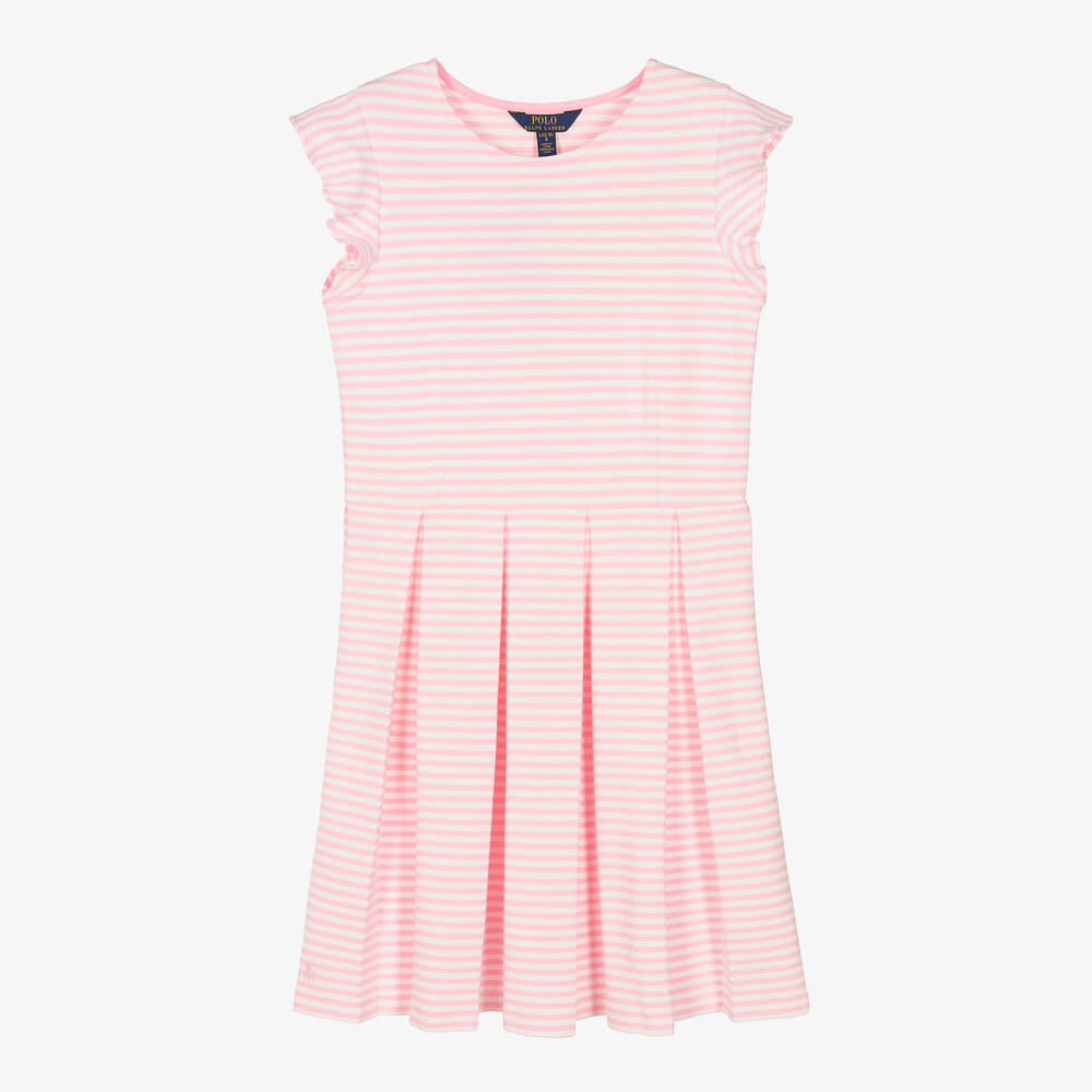 Ralph Lauren - Бело-розовое платье из хлопка | Childrensalon