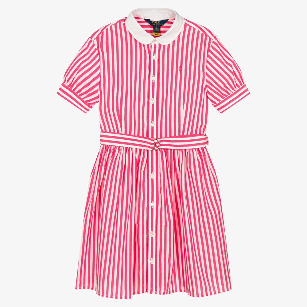 Polo Ralph Lauren Teen Girls Pink White Striped Cotton Dress Childrensalon Outlet