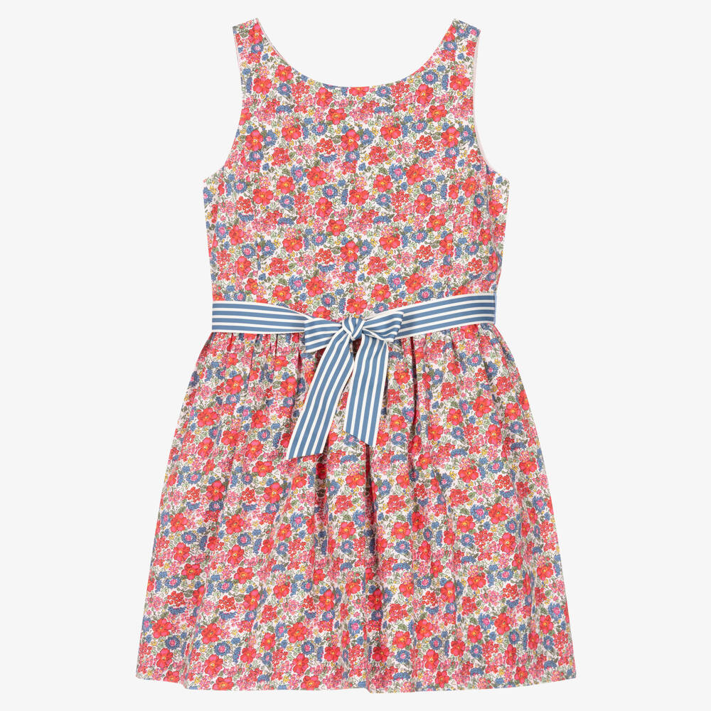 Ralph Lauren - Teen Girls Red & Blue Floral Cotton Dress | Childrensalon