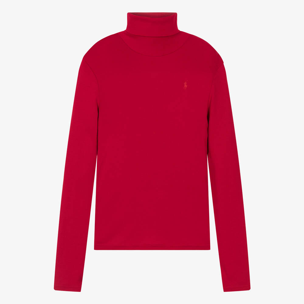 Ralph Lauren - Teen Girls Red Cotton Roll Neck Sweater | Childrensalon