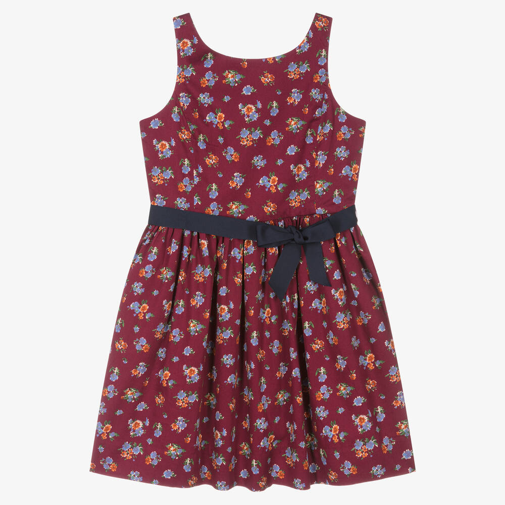 Ralph Lauren - Teen Girls Red Floral Cotton Dress | Childrensalon