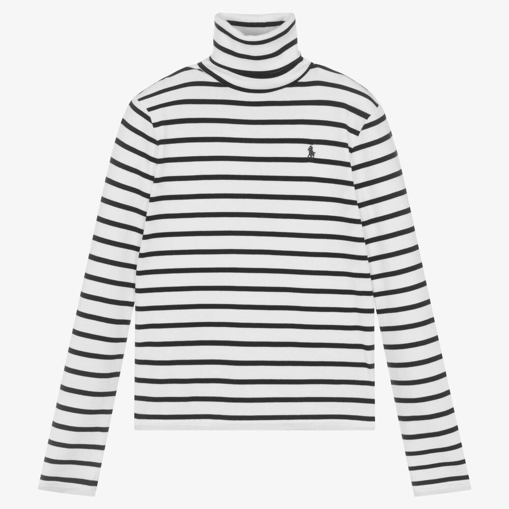 Polo Ralph Lauren - Teen Girls White & Blue Striped Roll Neck | Childrensalon