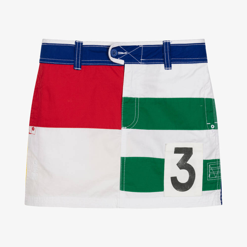 Поло Ralph Lauren-Белая хлопковая юбка с цветовыми блоками | Childrensalon Outlet