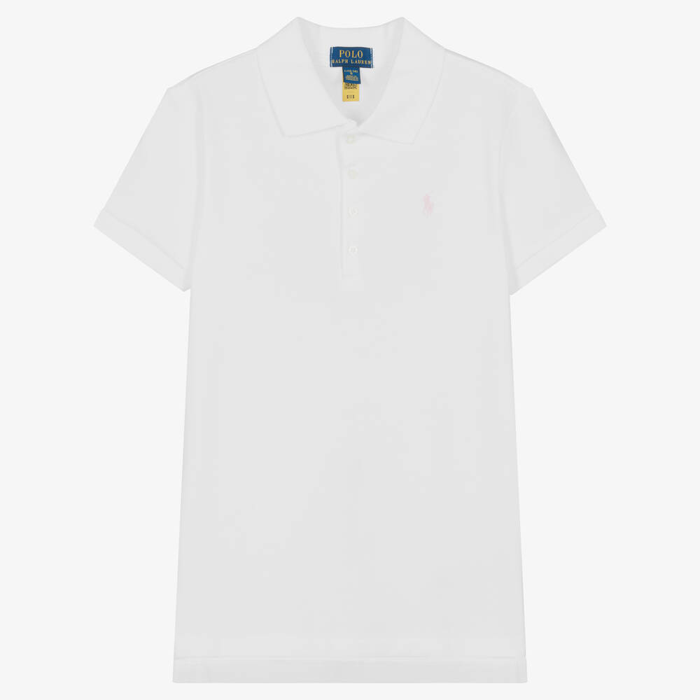 Ralph Lauren - Teen Girls White Cotton Piqué Polo Shirt | Childrensalon