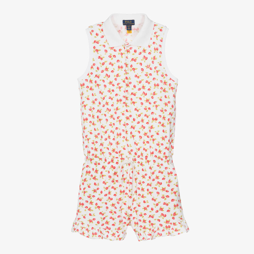 Ralph Lauren - Teen Erdbeer-Baumwoll-Playsuit weiß | Childrensalon