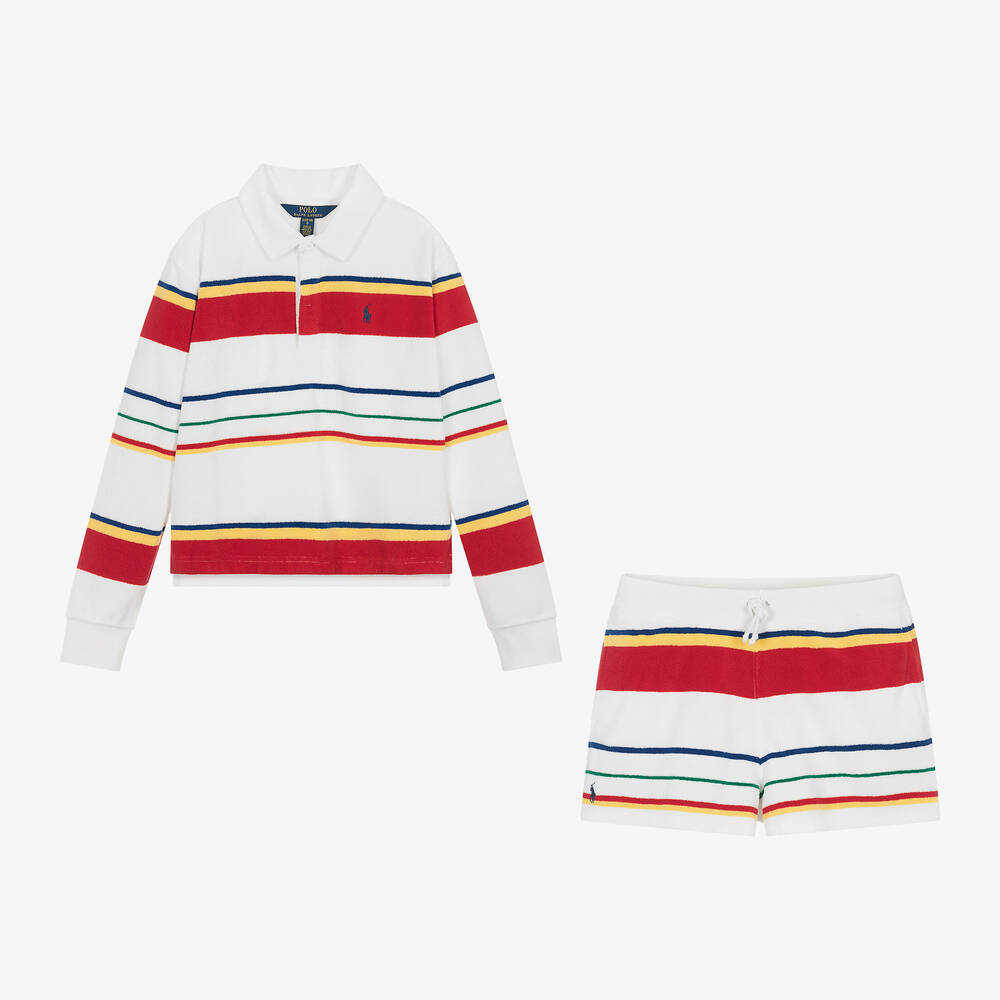 Ralph Lauren-طقم شورت قطن لون أبيض للمراهقات | Childrensalon Outlet