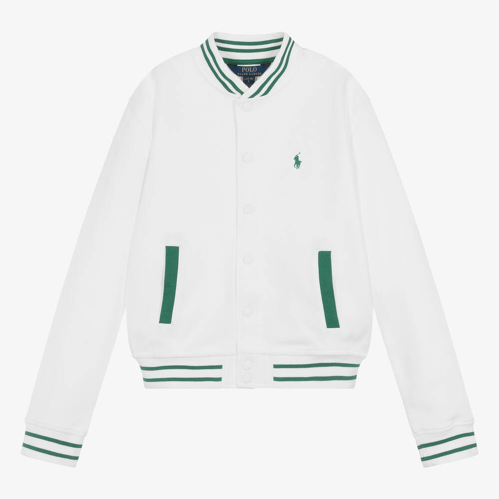 Ralph Lauren-Teen Girls White Cotton Varsity Jacket | Childrensalon Outlet