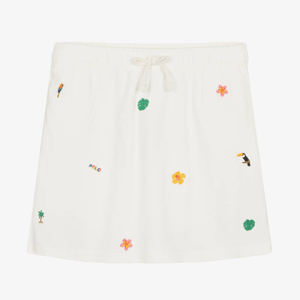 Ralph Lauren - تنورة تينز بناتي قطن مطرز لون أبيض | Childrensalon