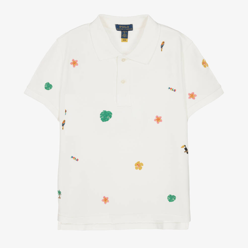 Ralph Lauren - Weißes besticktes Baumwollpoloshirt | Childrensalon