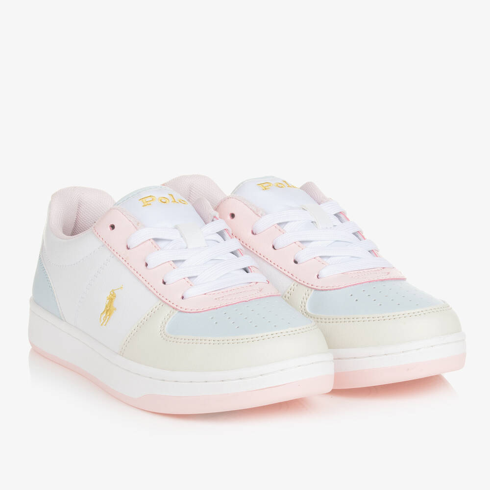 Ralph Lauren-حذاء رياضي جلد صناعي لون أبيض للمراهقات | Childrensalon Outlet