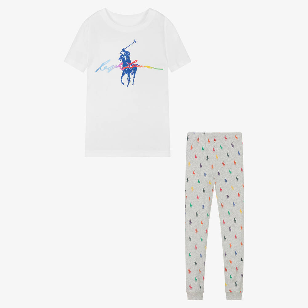 Polo Ralph Lauren - Teen Girls White & Grey Logo Pyjamas | Childrensalon