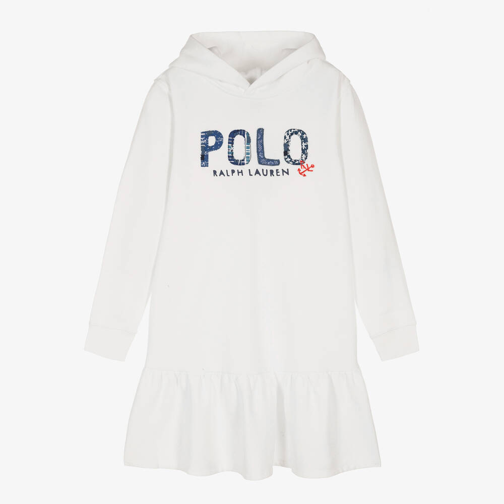 Polo Ralph Lauren - Robe pull blanche à capuche ado | Childrensalon