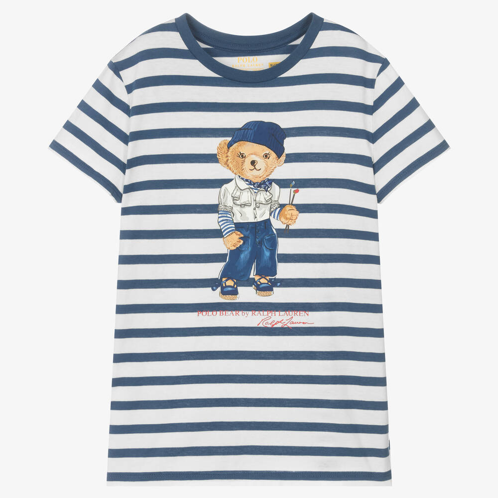 Polo Ralph Lauren - Teen Girls White Striped Logo T-Shirt | Childrensalon
