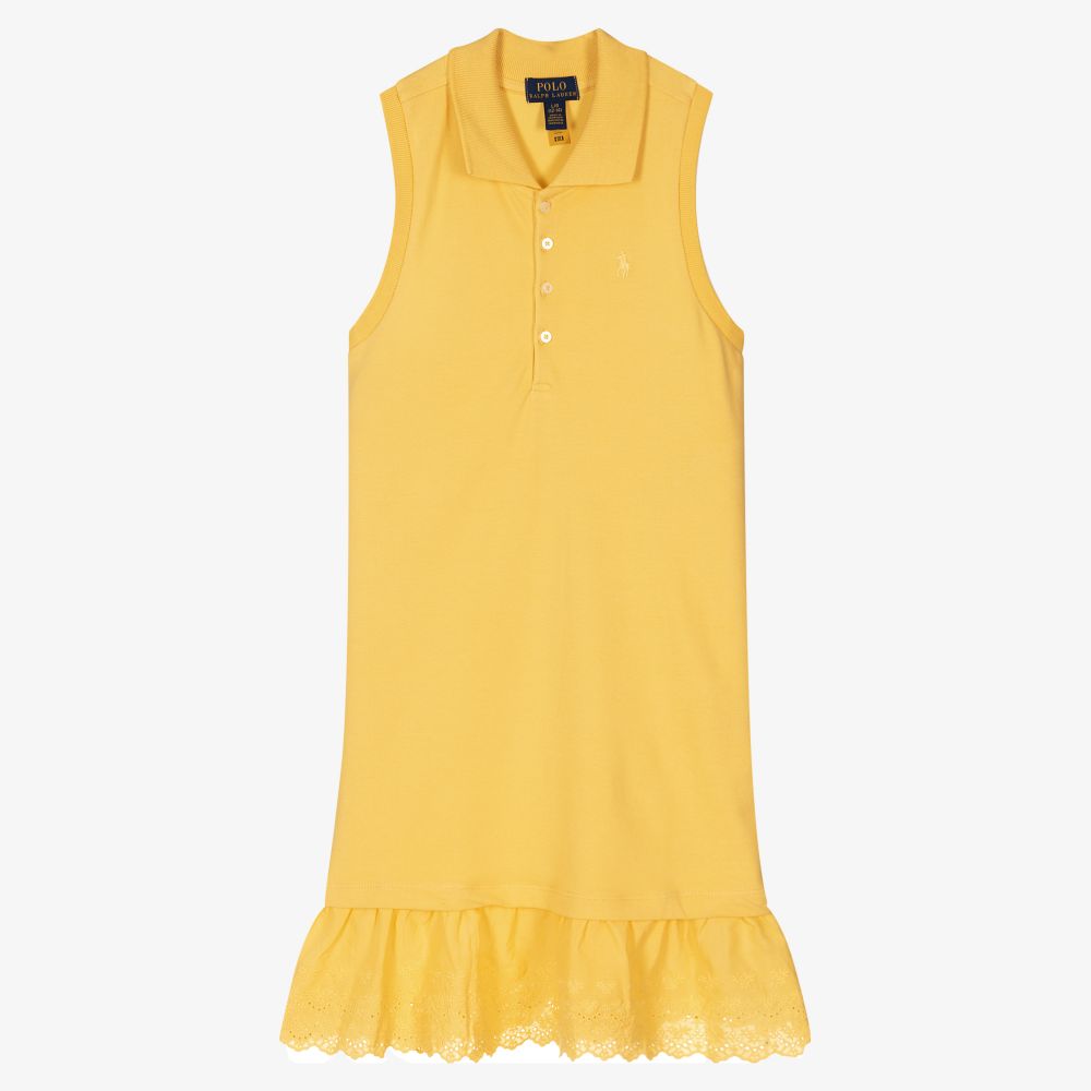 Polo Ralph Lauren - فستان بولو تينز بناتي قطن بيكيه لون أصفر | Childrensalon