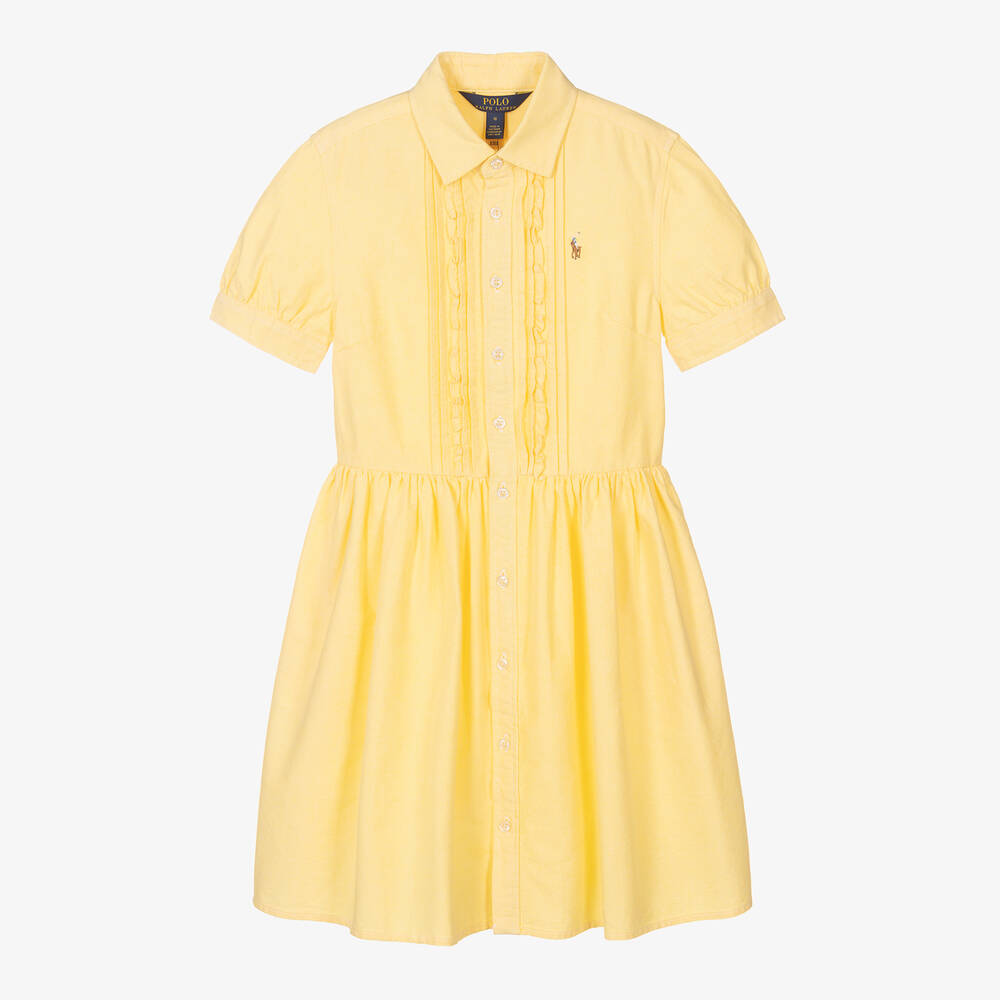 Polo Ralph Lauren - فستان قميص تينز بناتي قطن أكسفورد لون أصفر | Childrensalon