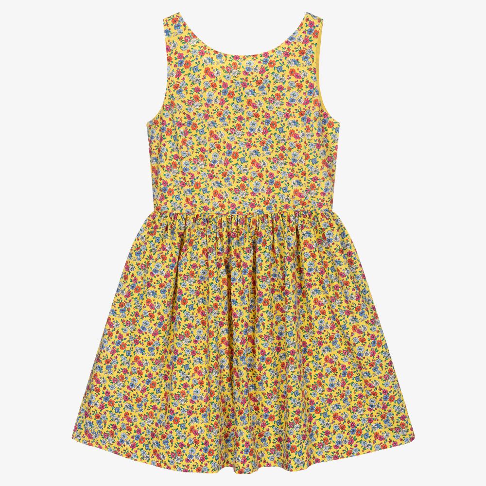 Polo Ralph Lauren - فستان تينز بناتي قطن لون أصفر بطبعة ورود | Childrensalon
