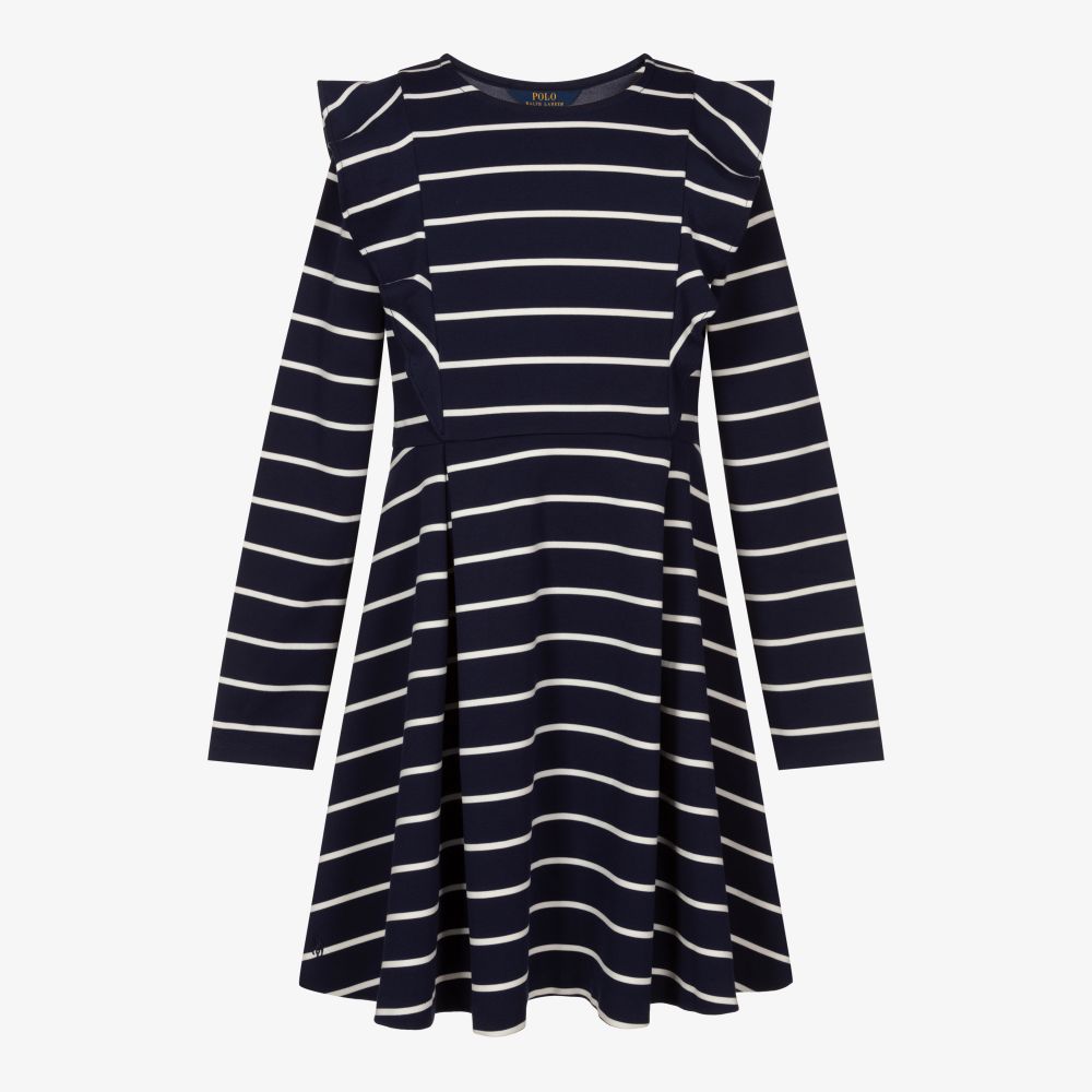 Polo Ralph Lauren-فستان تينز ميلانو جيرسي مقلم لون كحلي وعاجي | Childrensalon Outlet