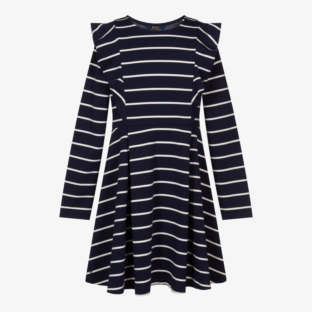 Polo Ralph Lauren - Robe rayée bleu marine Ado | Childrensalon