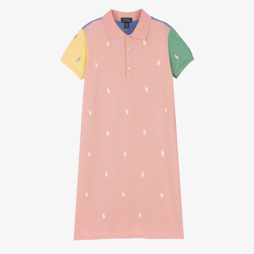 Polo Ralph Lauren - Robe rose colourblock Ado | Childrensalon