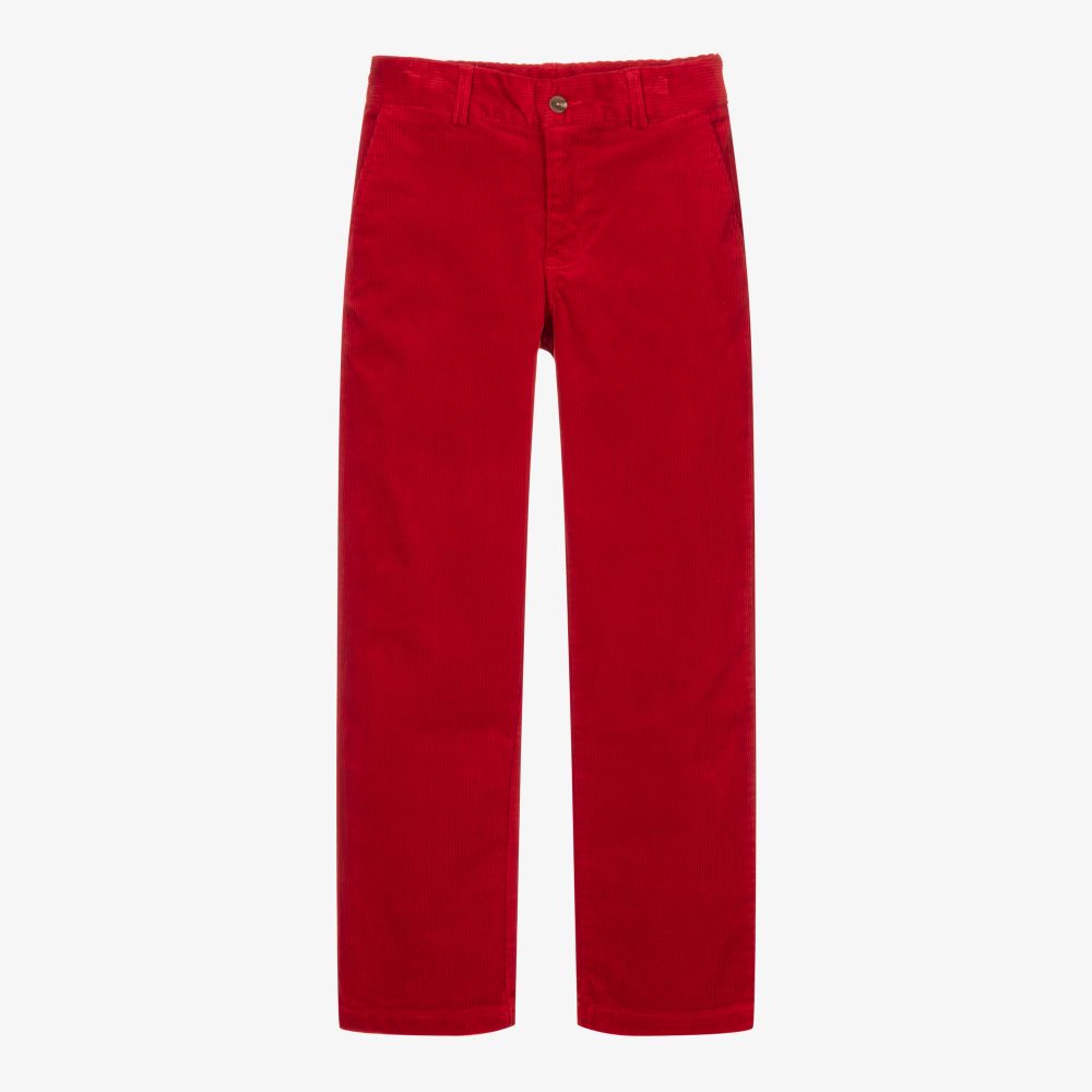 Polo Ralph Lauren - بنطلون تينز ولادي قطن كوردروي لون أحمر | Childrensalon