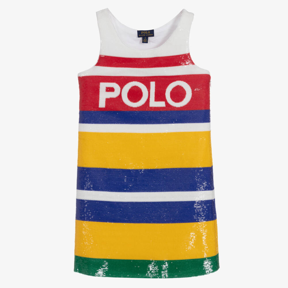 Polo Ralph Lauren-فستان ترتر مقلم لون أبيض، أحمر وأصفر | Childrensalon Outlet