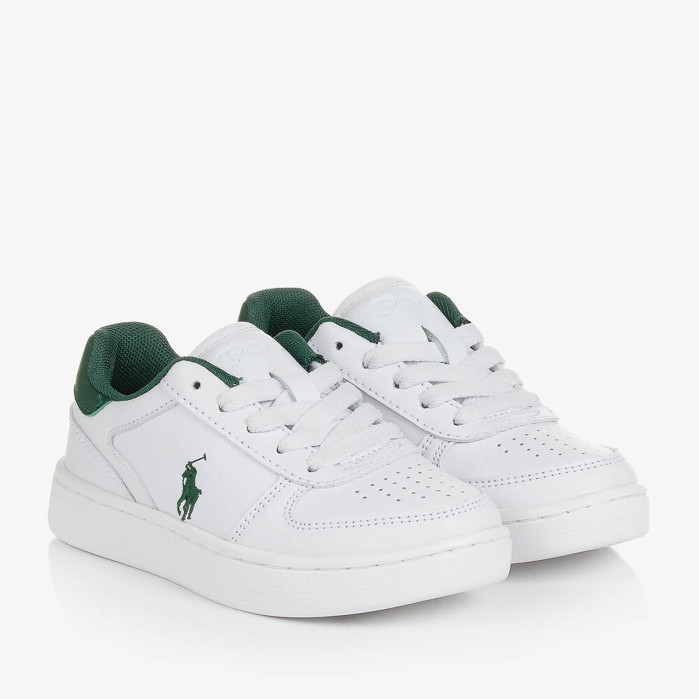 Polo Ralph Lauren - Teen White & Green Lace-Up Trainers | Childrensalon