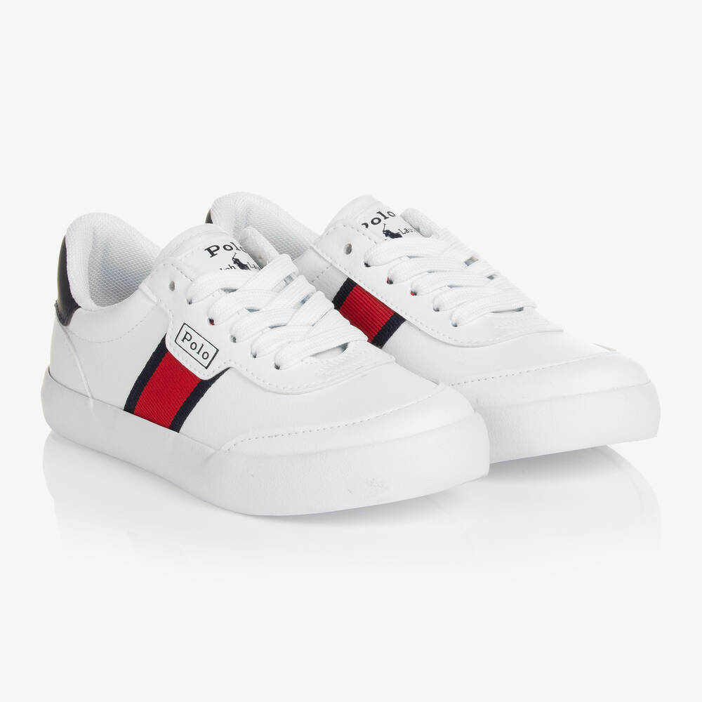 Polo Ralph Lauren - Baskets blanches et rouges rayées | Childrensalon