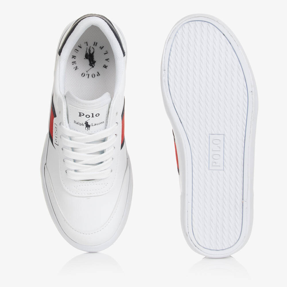 Polo Ralph Lauren Teen White Red Logo Stripe Trainers