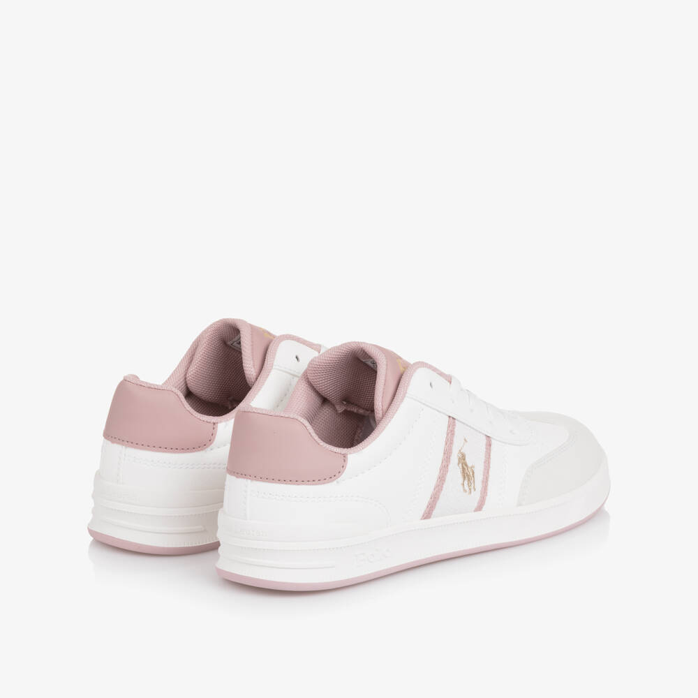 Ralph Lauren-White And Pink Logo Trainer | Childrensalon Outlet