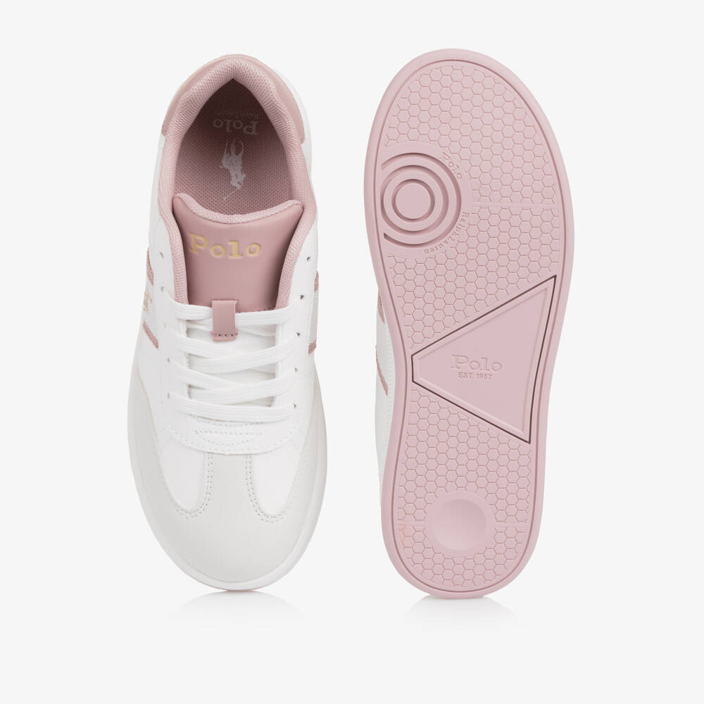 Ralph Lauren-White And Pink Logo Trainer | Childrensalon Outlet