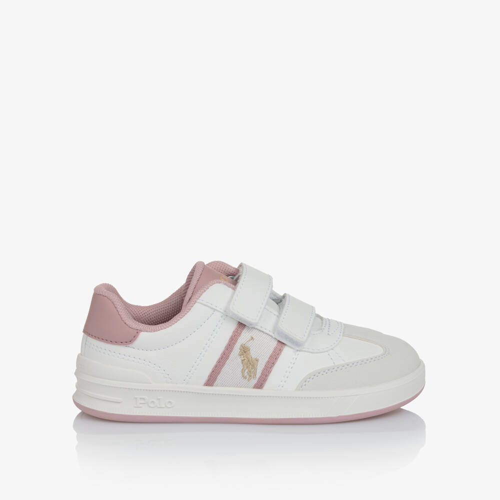 Ralph Lauren-White And Pink Velcro Logo Trainer | Childrensalon Outlet