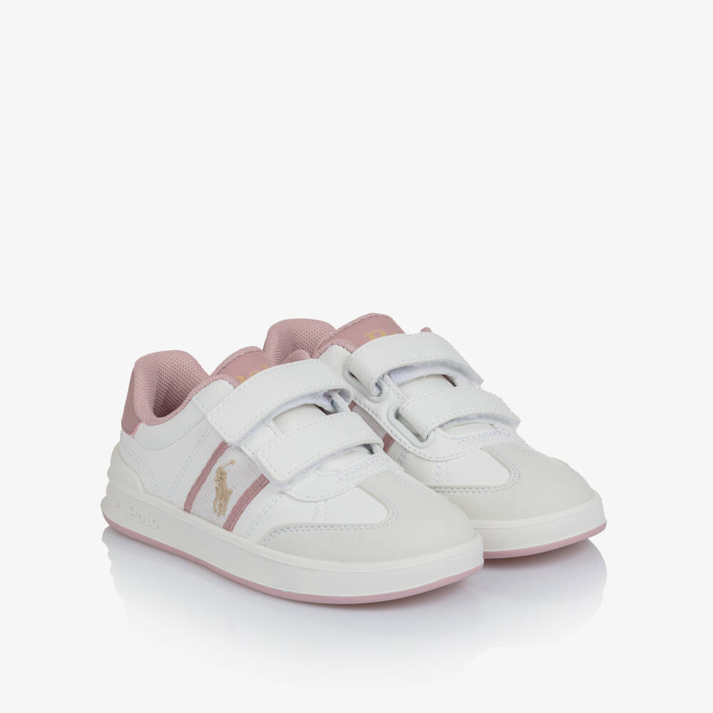 Ralph Lauren-White And Pink Velcro Logo Trainer | Childrensalon Outlet