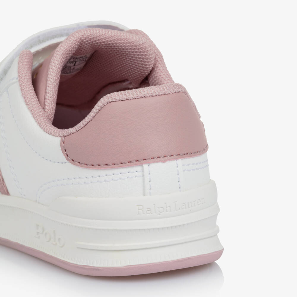 Ralph Lauren-White And Pink Velcro Logo Trainer | Childrensalon Outlet