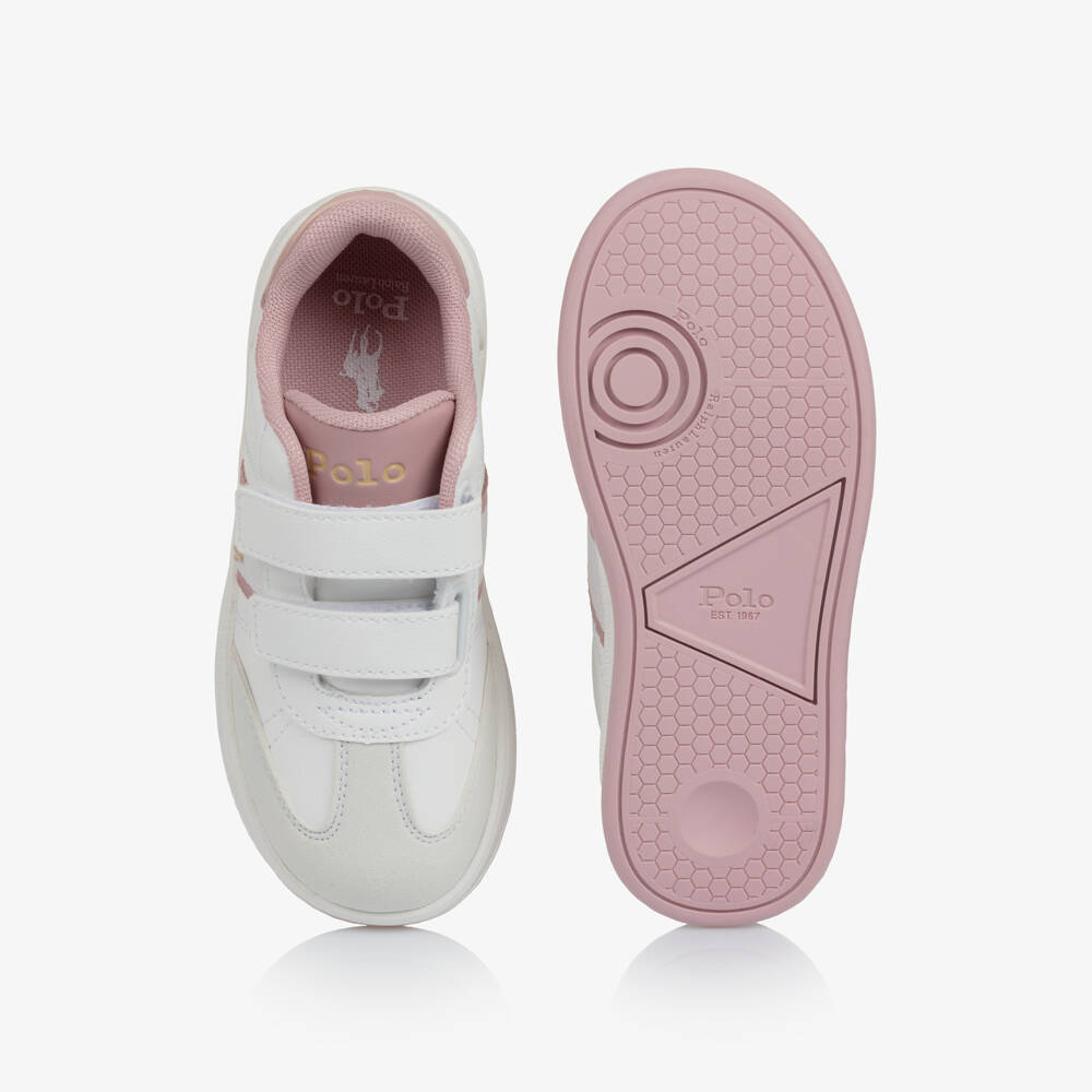 Ralph Lauren-White And Pink Velcro Logo Trainer | Childrensalon Outlet