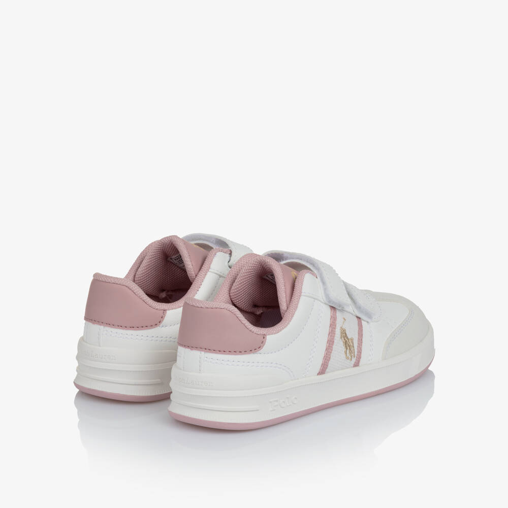 Ralph Lauren-White And Pink Velcro Logo Trainer | Childrensalon Outlet