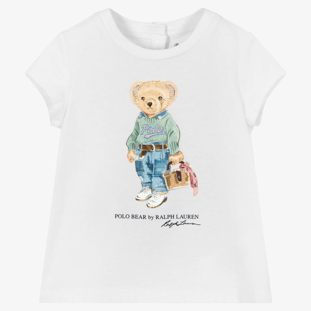 Ralph Lauren - تيشيرت قطن لون أبيض للمولودات | Childrensalon